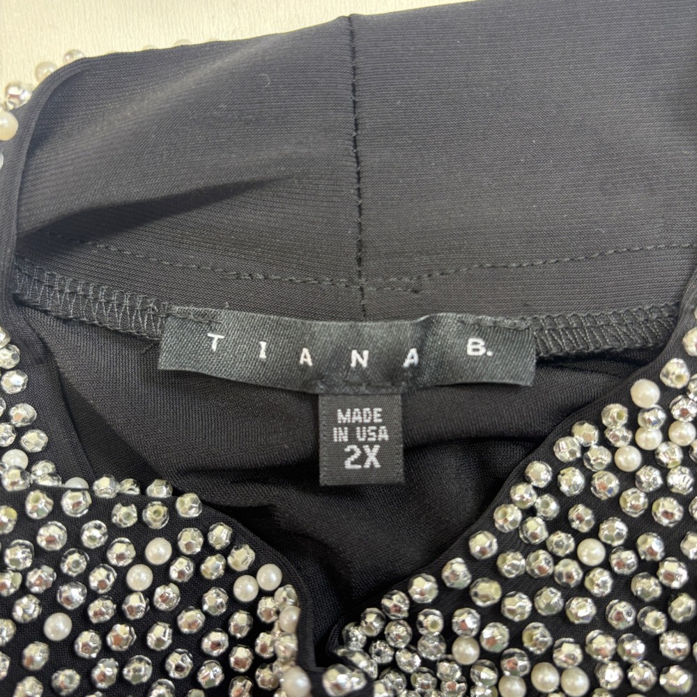 Tiana B Black Beaded Pearl Neck Shift Dress 2X Sleeveless Cocktail Party Plus - Picture 2 of 10